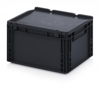 ESD Antistatic Euro Container Boxes with hinged lid - 40 x 30 x 23,5 cm (L x W x H) - 666 ESD ED 43/22 HG